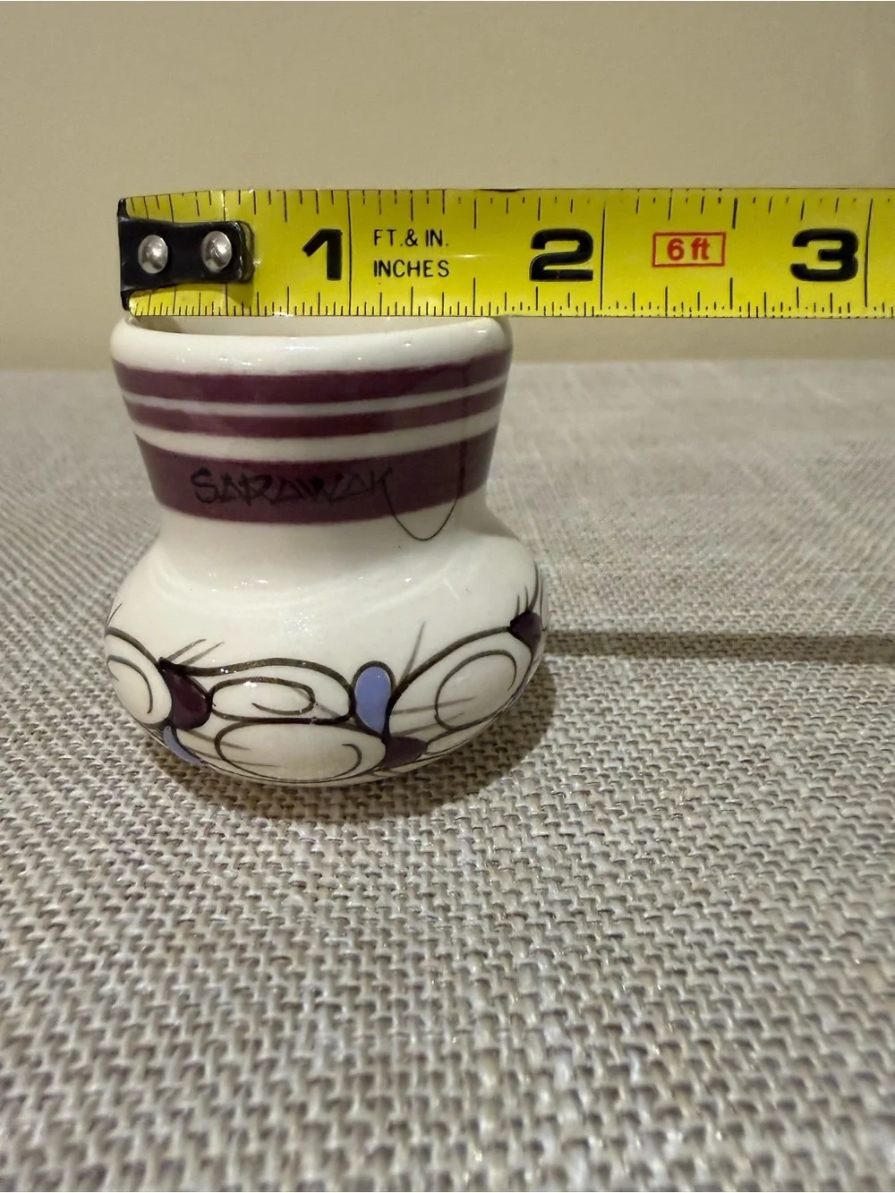 Vintage Sarawak Handpainted Studio Pottery Miniature Vase / Toothpick Holder